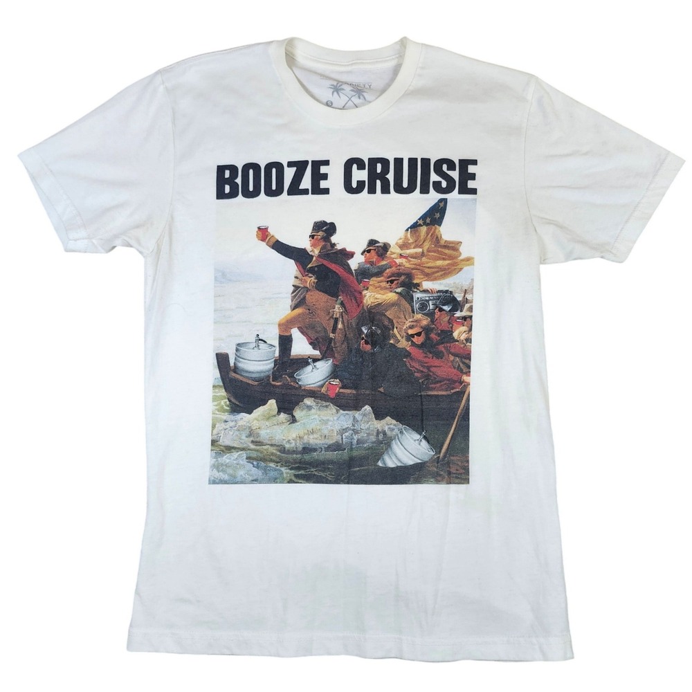Riot Society T-Shirt Booze Cruise Graphic White Cotton Blend Funny Small